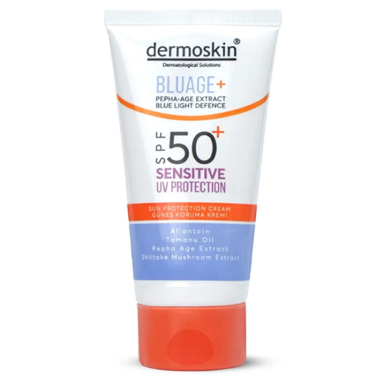 Dermoskin Blueage SPF 50+ güneş kremi 50 ml yağsız suya dayanıklı UVA UVB yüksek koruma parfüm paraben boya içermez- 1