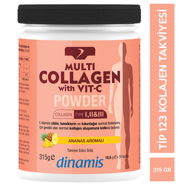 Dinamis Multi Collagen with Vit-C Powder 315 gr Kolajen Tip 1 2 3 Takviyesi