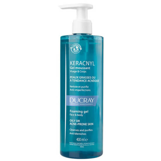 Ducray Keracnyl Jel 400 ml sabun içermeyen temizleme jeli, yağlı ve akneye yatkın ciltler için, 14+ kullanım- 1