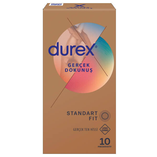 Durex Gerçek Dokunuş prezervatif 10 adet, gerçek ten hissi sunan ince kondom, kutu ambalaj ürün görseli- 1