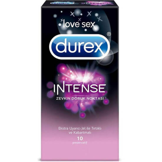 Durex Intense prezervatif 10 adet kutu, güvenli ilişki için lateks kondom, orijinal ürün ambalaj görseli- 1