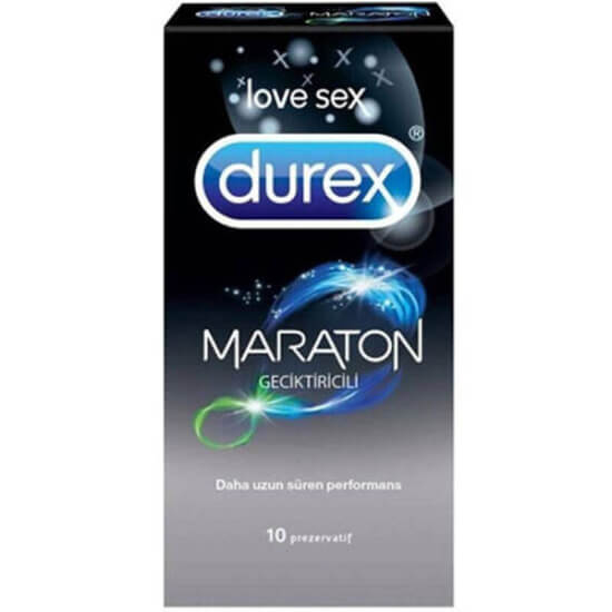Durex Maraton geciktiricili prezervatif 10lu kutu, performans geciktirici jel içerikli kondom ambalajı- 1