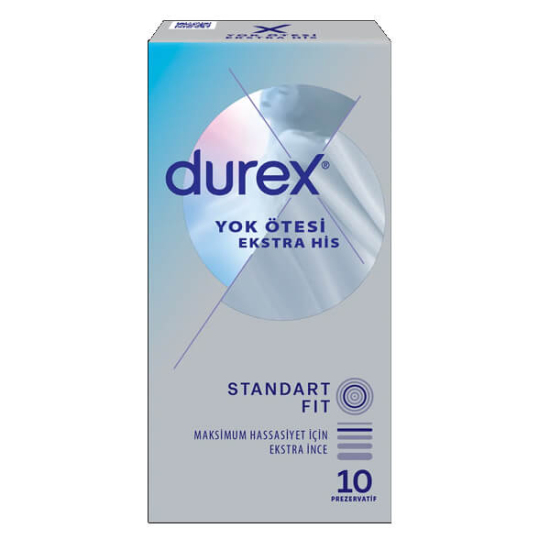 Durex Yok Ötesi Ekstra His 10 adet prezervatif kutusu, ince yapılı hassasiyet artıran kondom paketi- 1