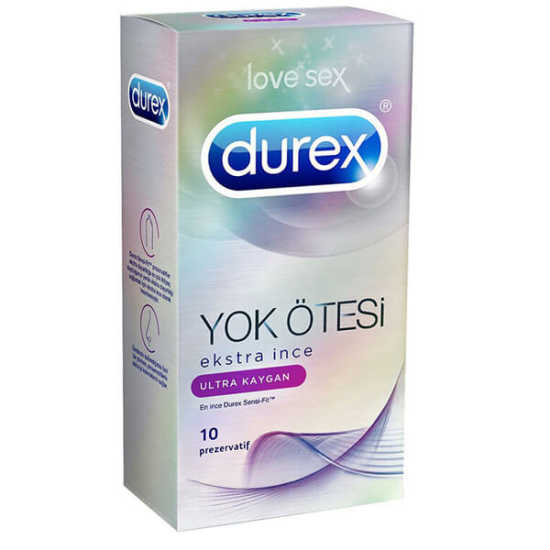 Durex Yok Ötesi Ultra Kaygan 10 adet prezervatif kutusu ultra kaygan jel lubrikantlı ince yapıda kondom- 1