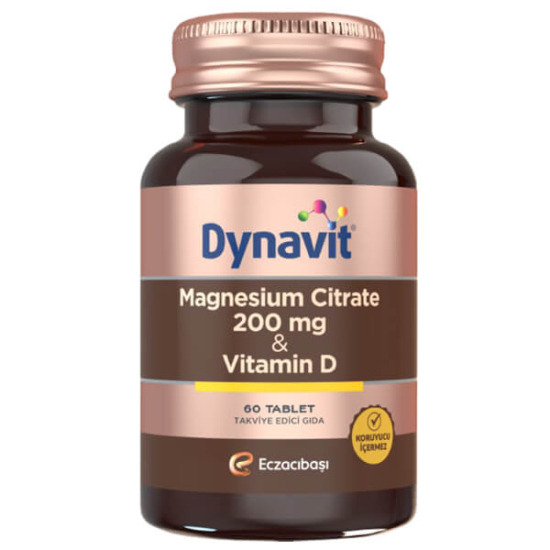 Dynavit Magnesium Citrate Vitamin D 60 tablet 200 mg magnezyum sitrat 2,5 mcg D vitamini içeren takviye- 1
