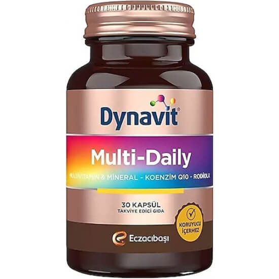 Dynavit Multi Daily 30 kapsül multivitamin 13 vitamin 7 mineral Koenzim Q10 rodiola içeren gıda takviyesi- 1
