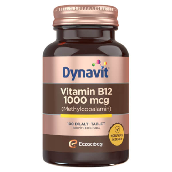 Dynavit Vitamin B12 1000 mcg 100 tablet dilaltı takviye, 1 tablette 1000 mcg B12 Metilkobalamin içerir- 1