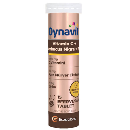 Dynavit Vitamin C Sambucus Nigra kara mürver destekli 15 efervesan tablet C vitamini takviyesi kutu- 1