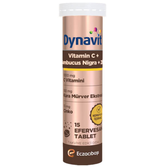Dynavit Vitamin C + Çinko Kara Mürver efervesan 20 tablet, 1000 mg C vitamini, 10 mg çinko, 150 mg Sambucus nigra- 1