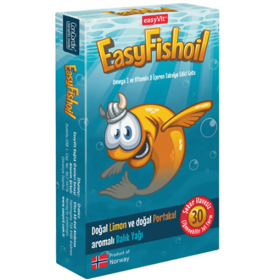 Easy Fish Oil Omega 3 + D Vitamini 30 tablet çiğnenebilir; 600 mg balık yağı, 378 mg omega 3, 5 µg D vitamini- 1