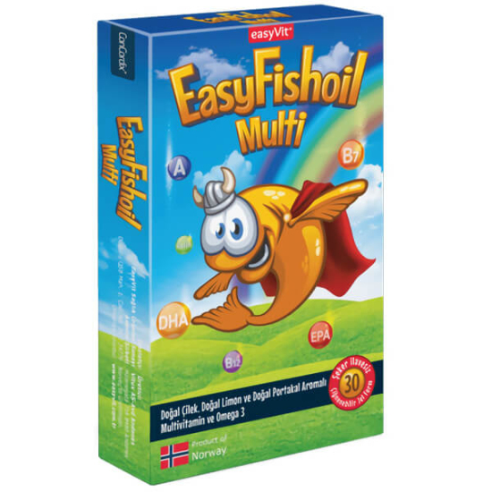 EasyVit Multi Omega 3 çiğnenebilir tablet 30 adet, 315,504 mg omega 3, EPA 157,752 mg, DHA 105,168 mg, D3 B6 C- 1