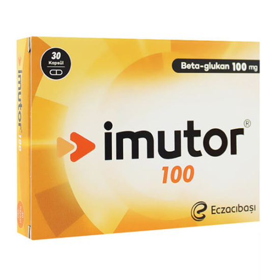 Eczacıbaşı İmutor Beta Glukan 30 kapsül 100 mg 1,3/1,6 beta glukan içeren takviye edici gıda kutusu- 1