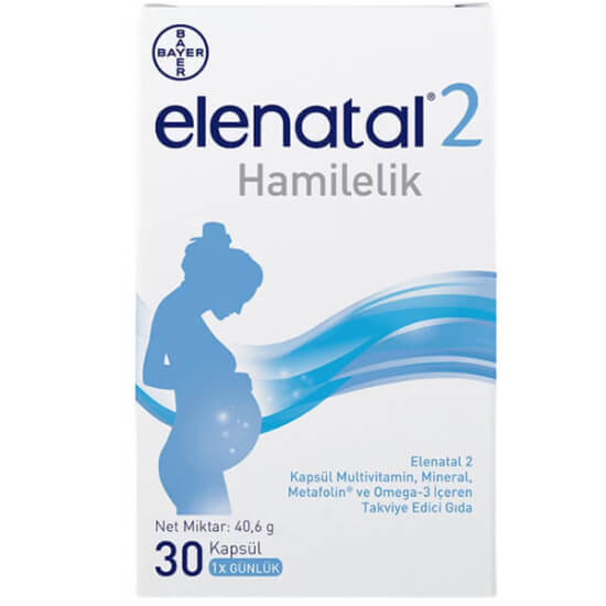 Elenatal 2 takviye edici gıda 30 tablet folik asit 400 µg demir 14 mg omega-3 301,95 mg DHA 200 mg EPA 80 mg- 1