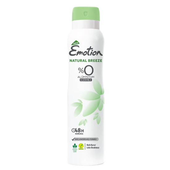 Emotion Natural Breeze deodorant 150 ml aerosol sprey pudrasız leke bırakmaz 48 saat etkili ferahlatıcı koku- 1