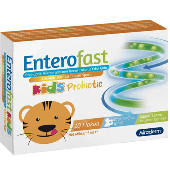 Enterofast Kids Probiotic 10 flakon 5 ml sıvı probiyotik Bacillus clausii sporları 4 mg gluten laktoz şeker içermez- 1