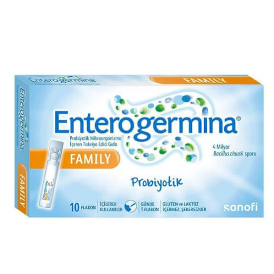 Enterogermina Family probiyotik 5 ml 10 flakon kutu, Bacillus clausii sporları 4x10^9 KOB/gün, gluten laktoz içermez- 1