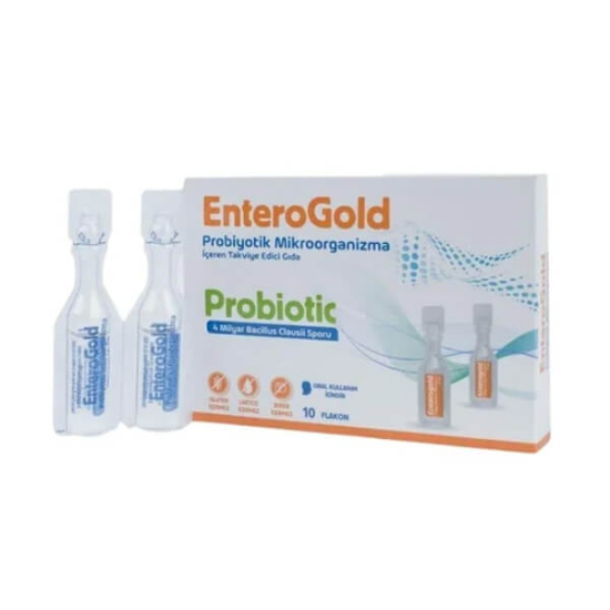 Enterogold Yetişkin Probiotic 10 flakon, her flakonda 4 milyar Bacillus clausii sporu içeren probiyotik takviye- 1