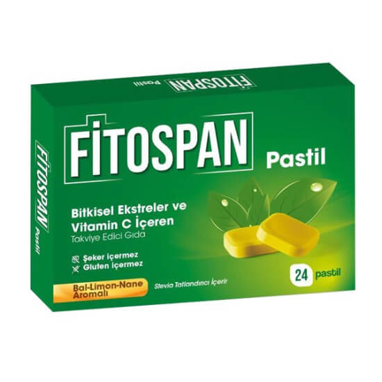 Fitospan bal limon nane aromalı 24 pastil şeker gluten içermez zencefil zerdeçal fesleğen C vitamini- 1