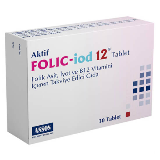 Folic Iod 12 30 Tablet kutusu 30 tablet 400 µg folik asit 12 µg B12 vitamini 150 µg iyot Omega-3 270 mg- 1