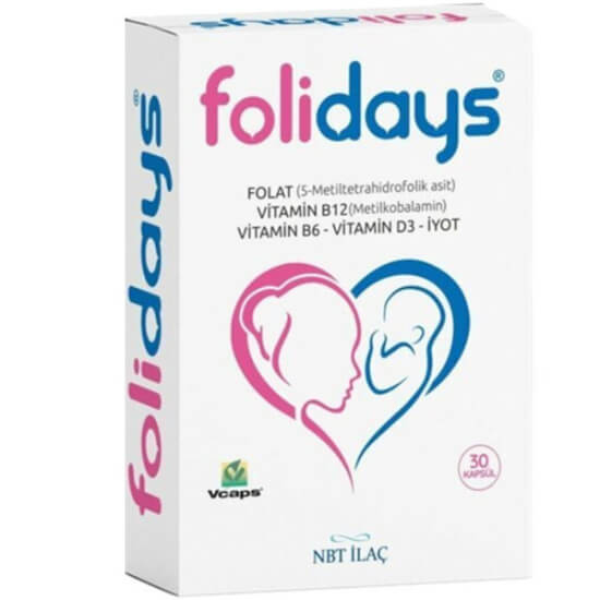 NBT Life Folidays 30 kapsül Quatrefolic folat 400 µg, B12 2,5 µg, B6 10 mg, D3 10 µg, iyot 150 µg- 1
