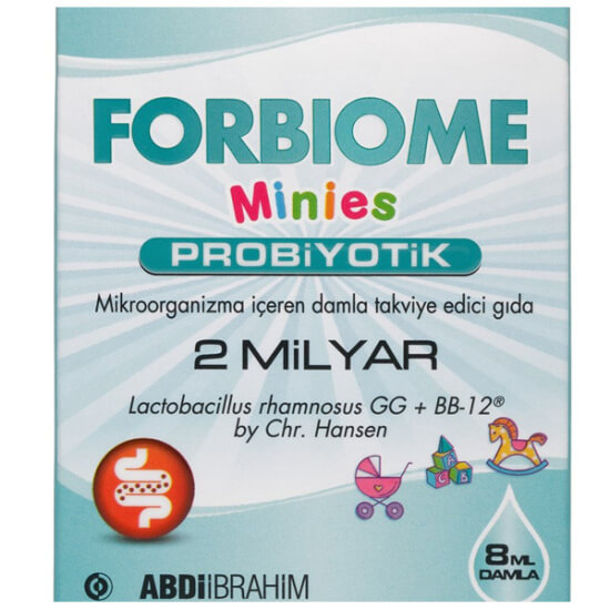 Forbiome Minies Probiyotik Damla 8 ml 2 milyar, 2-8 yaş çocuklar için, Lactobacillus rhamnosus GG ve BB-12 içerir- 1