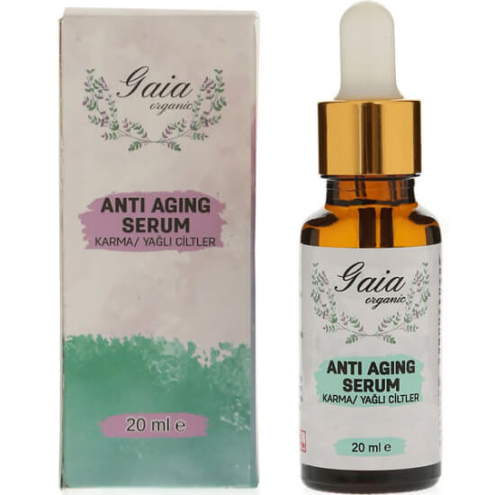 Gaia Organic Anti Aging Serum 20 ml karma ve yağlı ciltler için hafif yüz serumu kırışıklık bakımı kolajen desteği- 1