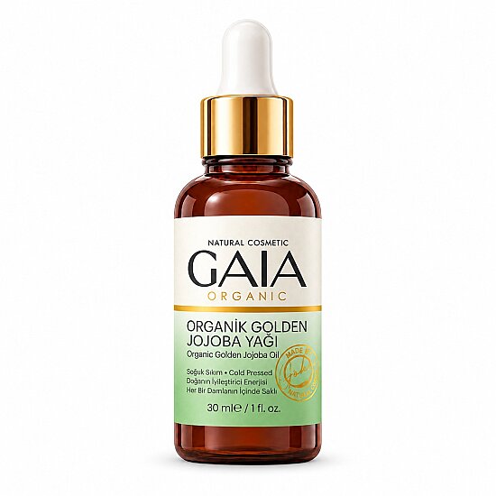 Gaia Organic organik golden jojoba yağı 30 ml soğuk sıkım doğal bakım yağı tüm cilt tiplerine uygun tıkalı gözenekler