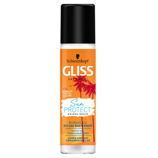 Gliss Sun Protect sıvı saç kremi 200 ml spreyleyici şişe, güneş sonrası bakım, UVA UVB filtreli koruyucu, yıpranmış saçlar için- 1