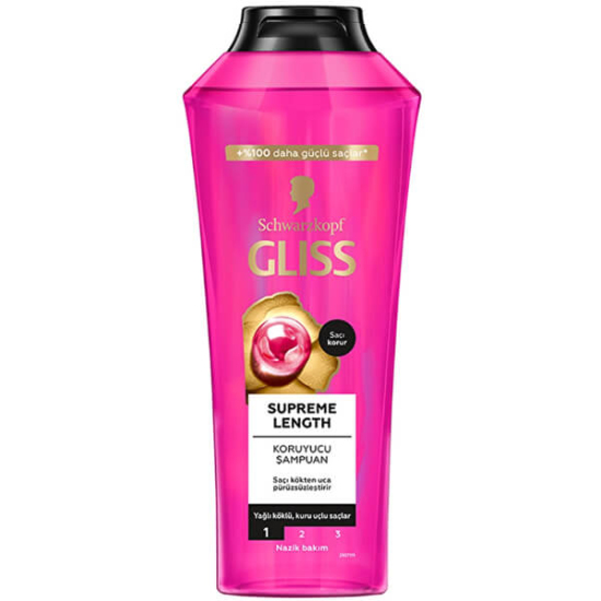 Gliss Supreme Length Şampuan 400 ml keratin serum ve mikro onarıcı yağlar içeren uzun saçlar için bakım şampuanı- 1