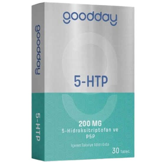 Goodday 5 HTP 30 tablet takviye edici gıda kutusu 200 mg 5-HTP 5-hidroksitriptofan ve 10 mg B6 vitamini- 1
