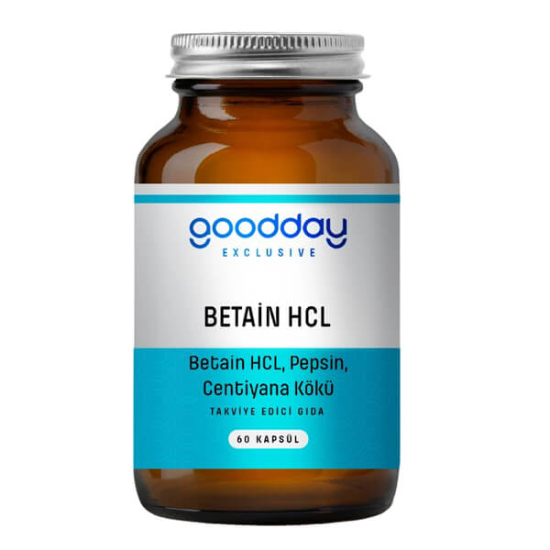 Goodday Betain HCL Pepsin 60 kapsül takviye betain HCL 1000 mg pepsin 100 mg centiyana kökü ekstresi 100 mg- 1