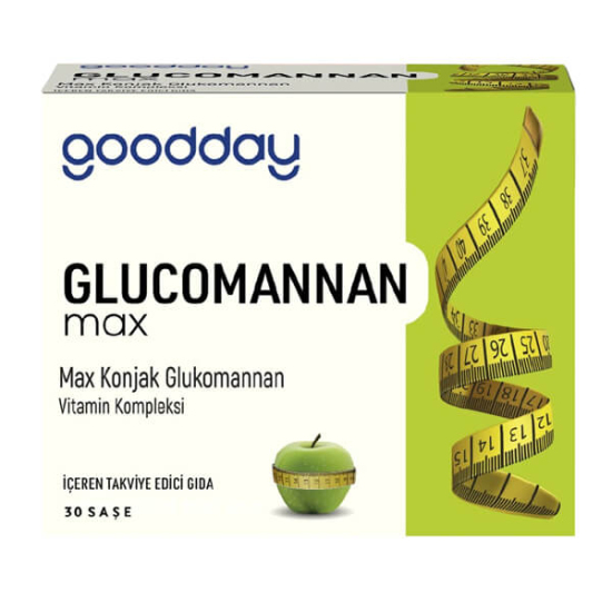 Goodday Glucomannan 30 şase toz takviye, konjak glukomannan 4000 mg, ahududu ekstresi 250 mg içeren kutu- 1