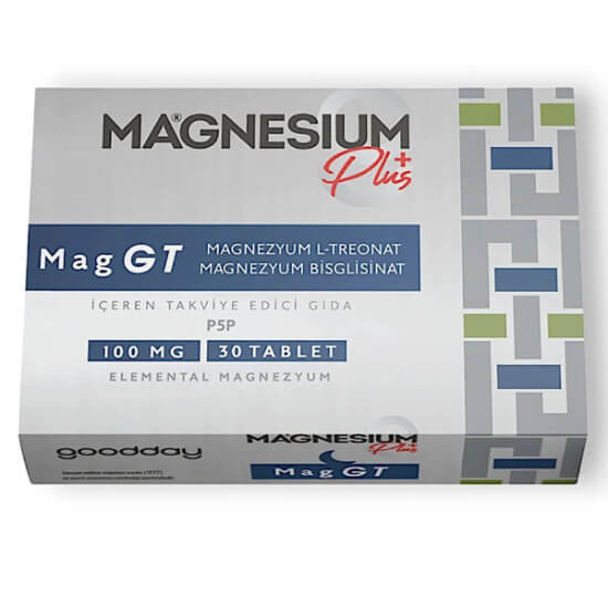 Goodday Magnesium Plus Mag GT 30 tablet 200 mg magnezyum bisglisinat ve L-treonat aktif B6 P5P içeren takviye- 1