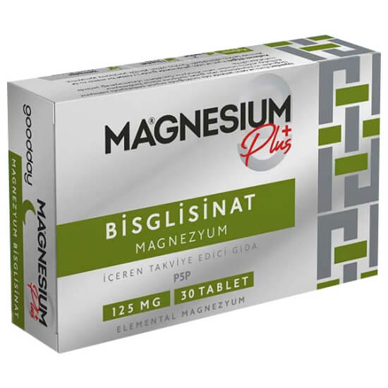 Goodday Magnezyum Plus Bisglisinat 30 tablet, 250 mg magnezyum ve aktif B6 P5P 10 mg içeren takviye- 1
