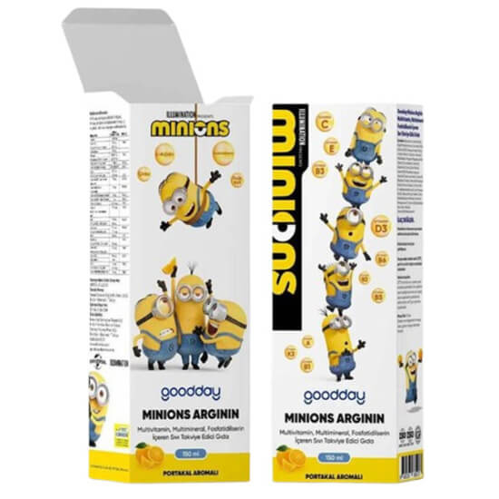 Goodday Minions Arjinin Şurup 150 ml çocuklar için L-Arjinin 300 mg multivitamin multimineral portakal aromalı- 1