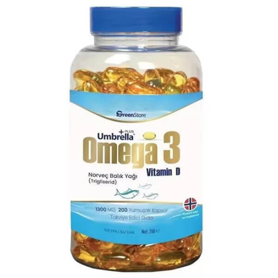  Green Store Umbrella Plus Omega 3 Norveç Balık Yağı 1300 mg 200 Kapsül - 1