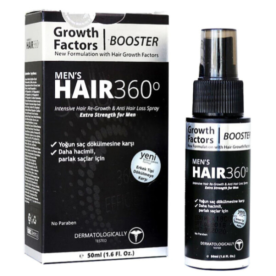 Hair 360 Mens Growth Factors Sprey 50 ml erkekler için dökülme karşıtı saç spreyi hacim etkili parlak saçlar- 1