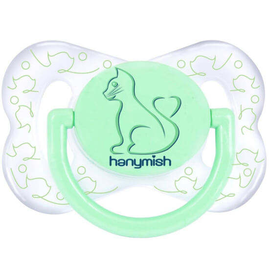 Hanymish 109 şeffaf damaklı emzik No1 yeşil, 0-6 ay bebekler için silikon uçlu, koruyucu kapaklı emzik- 1