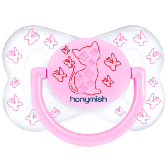 Hanymish 111 şeffaf damaklı emzik No3 pembe 18+ ay bebek emziği, şeffaf silikon uç ve koruyucu kapak- 1