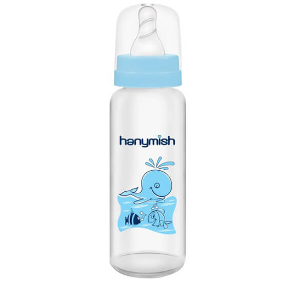 Hanymish 430 PP biberon 240 ml mavi bebek biberonu dayanıklı PP plastik malzeme süt beslenme şişesi- 1