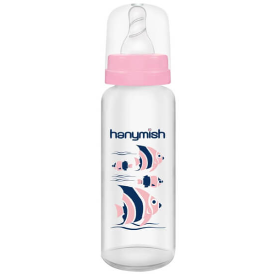 Hanymish 430 PP biberon 240 ml pembe, PP gövde, ölçekli şişe, silikon emzik uçlu bebek biberonu- 1