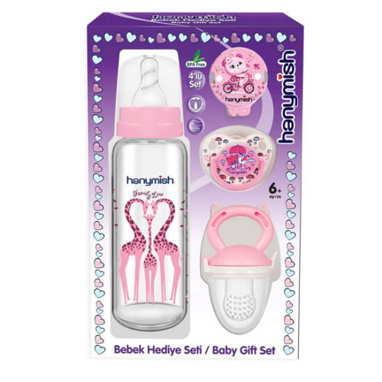 Hanymish 652 beslenme seti pembe 4lü set 6-18 ay bebek için sağlam ve şık günlük beslenme aksesuarları- 1
