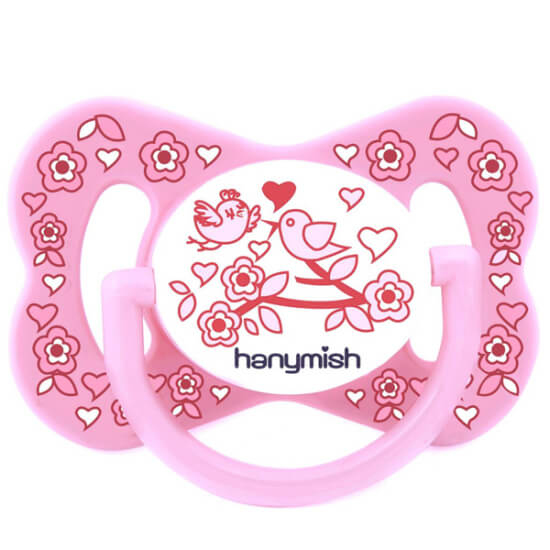 Hanymish Happy damaklı emzik No1 pembe, 0-6 ay, ortodontik silikon uç, BPA içermeyen kelebek gövde, hava kanallı- 1