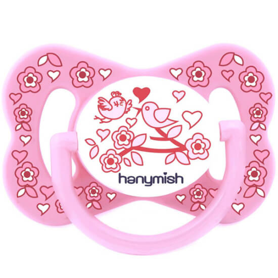Hanymish Happy damaklı emzik No2 pembe 6-18 ay bebekler için ortodontik uçlu konforlu emzik- 1