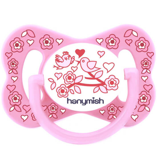 Hanymish Happy damaklı emzik No3 pembe 18+ ay BPA free yumuşak silikon ortodontik emzik ucu hava kanallı- 1