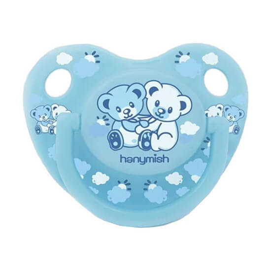 Hanymish Rainbow silikon damaklı emzik No1 mavi ayıcık desenli, bebek emziği, ortodontik silikon uç, koruyucu kapaklı- 1