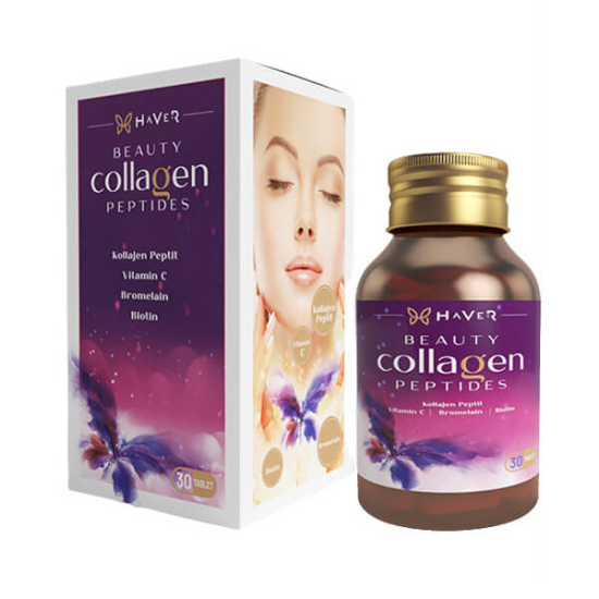 Haver Beauty Collagen Peptides 30 tablet kolajen takviyesi Tip I Tip III 3000 mg C vitamini 180 mg biotin 150 µg bromelain- 1