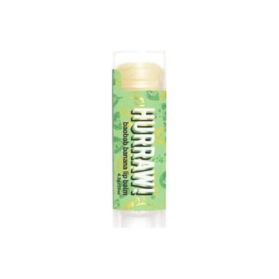 Hurraw Baobab Banana Lip Balm 4,8 gr muz özlü dudak bakım balmı, soğuk sıkım susam yağı içeren organik vegan stick- 1