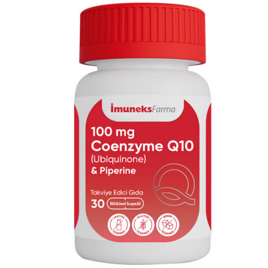 İmuneks Coenzyme Q10 100 mg 30 tablet takviye, piperin 5 mg; laktoz glüten şeker içermez, bitkisel kapsül- 1