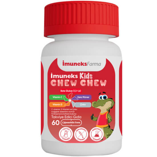 İmuneks Kids Chew Chew 60 çiğnenebilir, kara mürver ekstresi, beta glukan, C ve D vitamini, çinko içerikli- 1